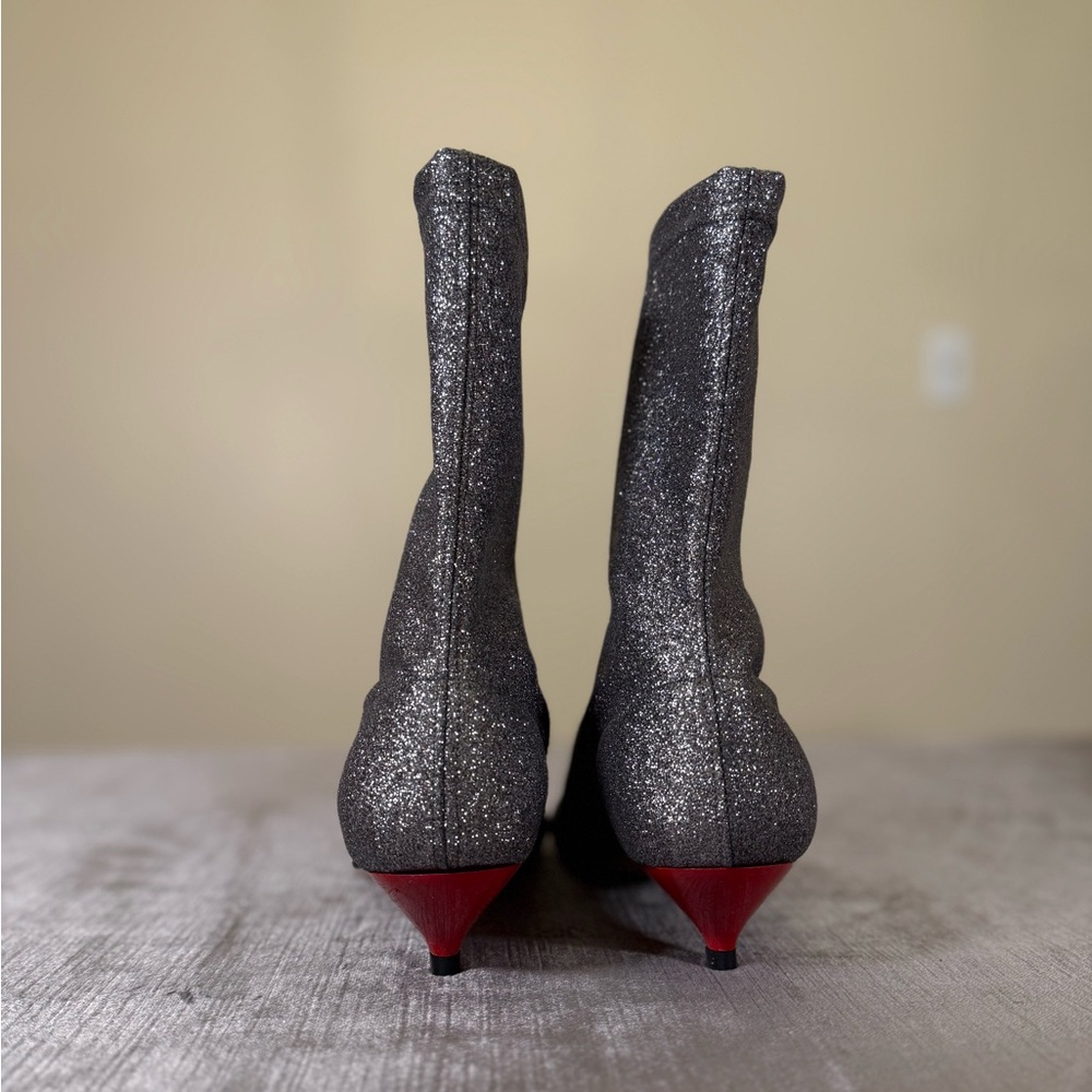Gia Couture Silver Glitter Ankle Boots EU 40 Red Heel - Picture 2 of 8